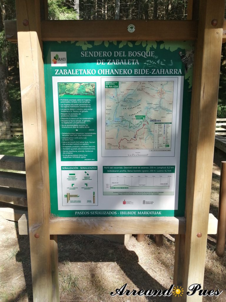 Rutas por la Selva de Irati con Mapa.
Cartel indicativo del Sendero del Bosque de Zabaleta.