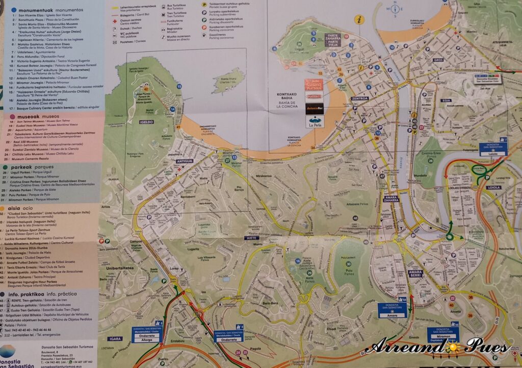 San Sebastián en un día: Mejor Ruta. Mapa oficina turismo. Arreando Pues. 