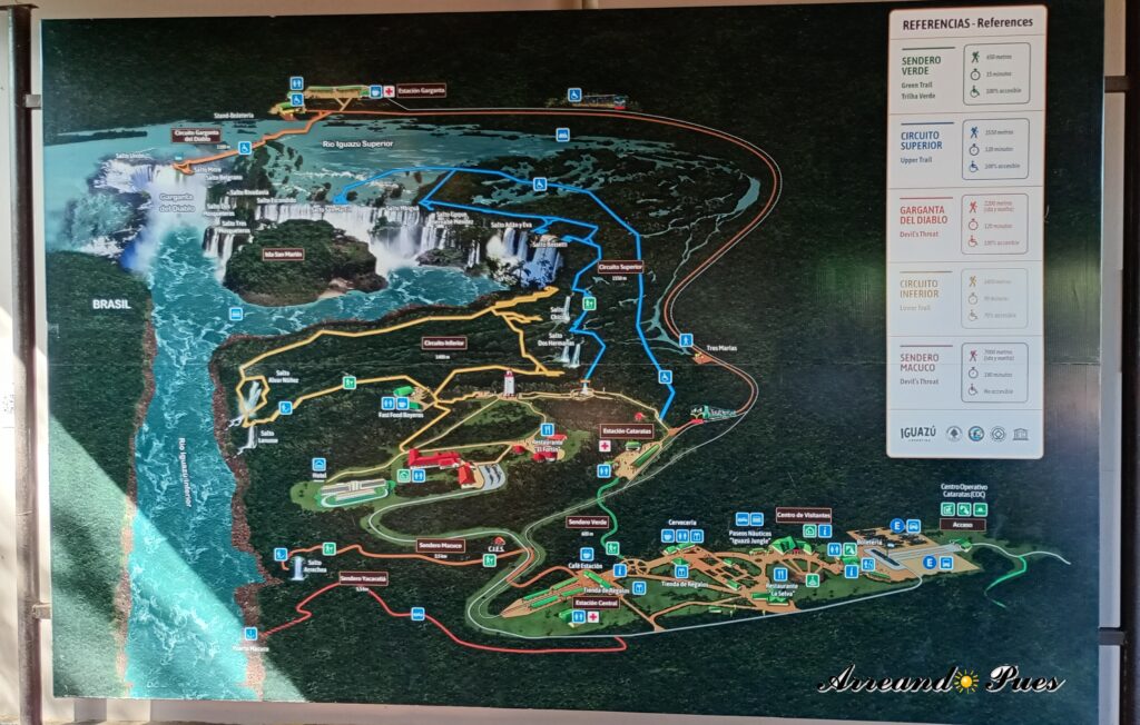Mapa informativo para recorrer el Parque Nacional Iguazú.