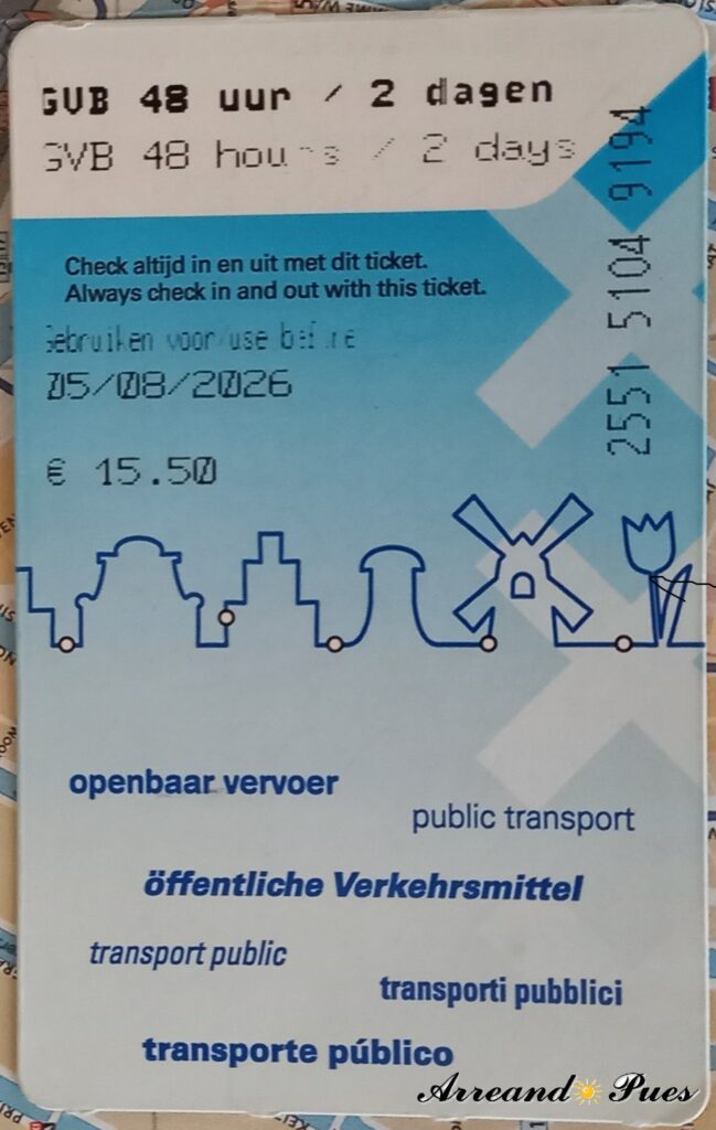 Billete de 48 horas para recorrer Ámsterdam, valido para Metro, Autobús, tranvía y ferry.